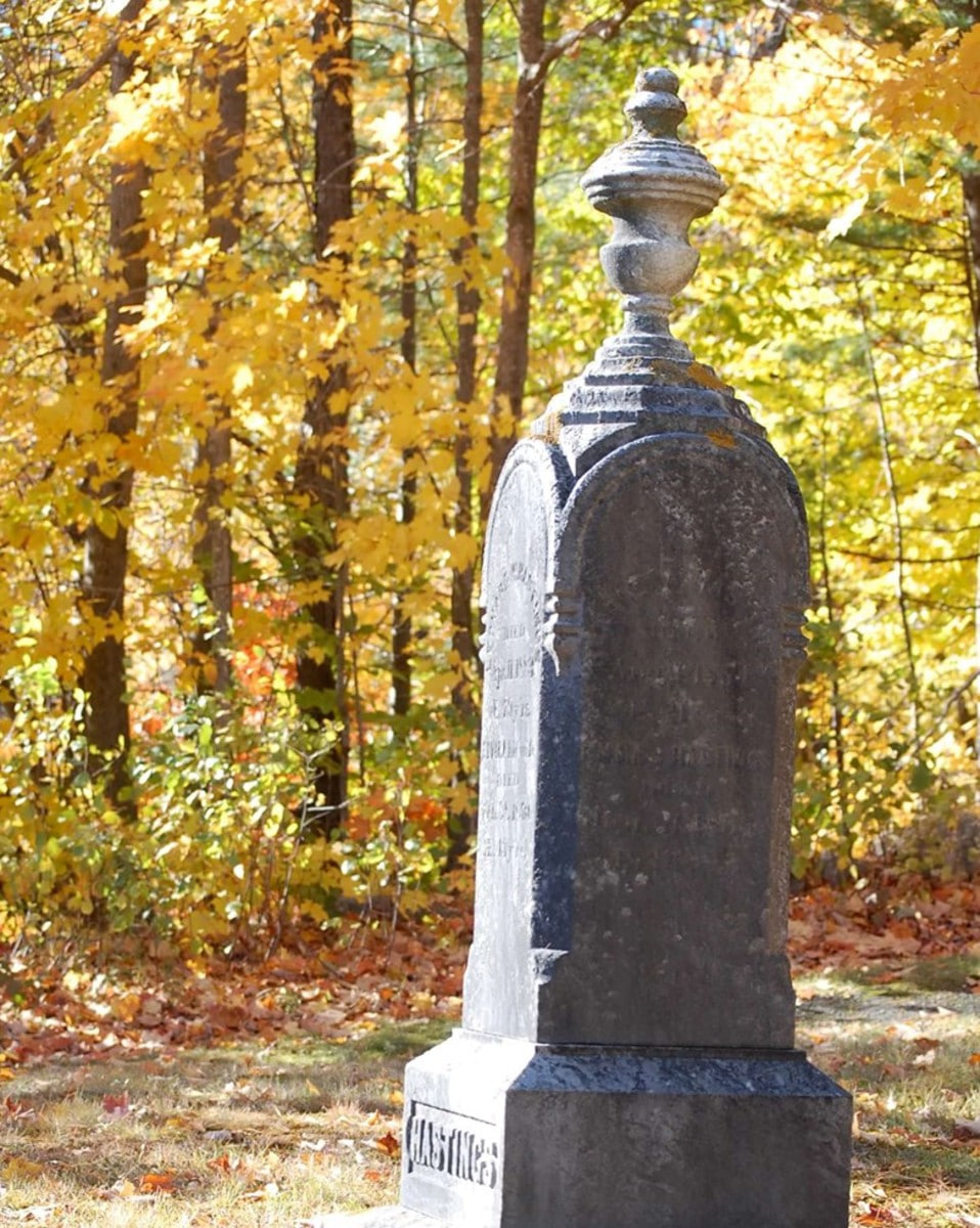Gravestone of Leonard Wood Hastings and Elvira Hastings in Central Cemetery, New Ipswich, NH
