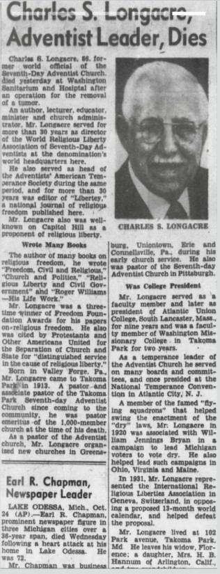 Charles Smull Longacre obituary newspaper clipping