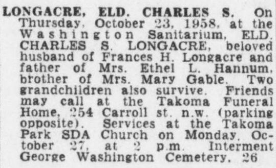 Elder Charles Smull Longacre obituary clipping